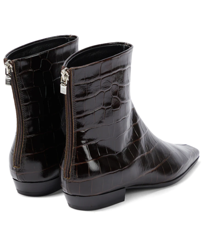 Shop Totême Croc-effect Leather Ankle Boots In Dark Brown Croco