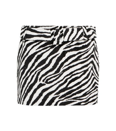 Shop Alessandra Rich Belted Zebra-print Cotton Miniskirt In Black White