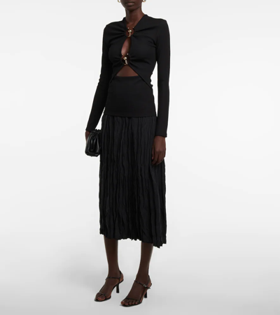 Christopher Esber Orbit Ruched Cutout Long-sleeve Ribbed Top In Black