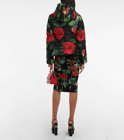 Shop Dolce & Gabbana Nylon Floral Down Jacket In Rose Rosse Fdo Nero