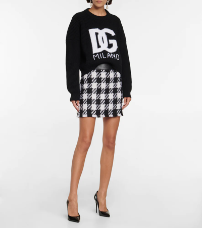 Shop Dolce & Gabbana Jacquard Cropped Wool Sweater In Combined Colour