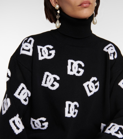 Shop Dolce & Gabbana Dg Virgin Wool Turtleneck Sweater In Black