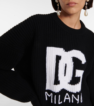 Shop Dolce & Gabbana Jacquard Cropped Wool Sweater In Combined Colour