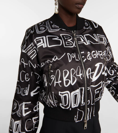 Shop Dolce & Gabbana Printed Bomber Jacket In Logo4 Bco Fdo Nero