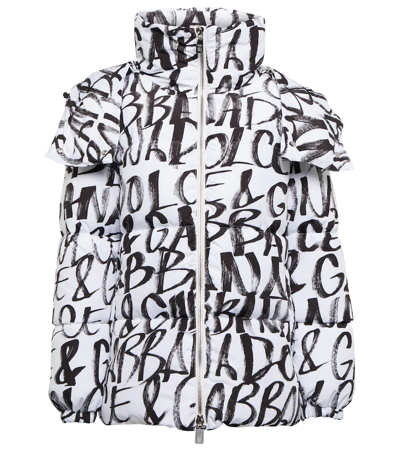 Shop Dolce & Gabbana Logo Printed Nylon Puffer Jacket In Logo1 Nero F.bco Nat