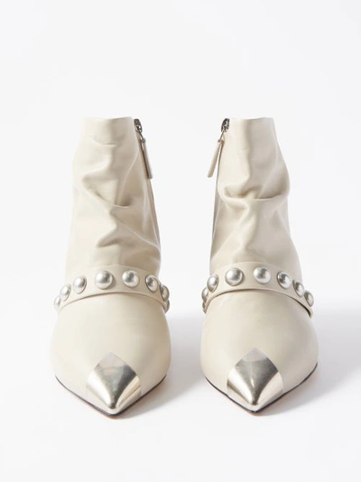 Donatee Low Heels Ankle Boots In Beige Leather In White