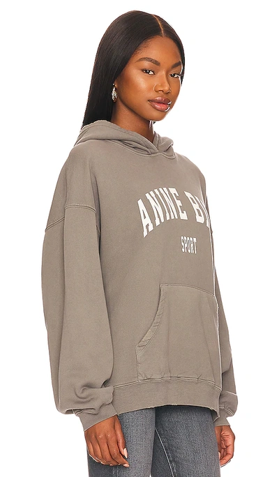 Anine Bing Harvey Logo Hooded Cotton Sweatshirt In Dusty Olive