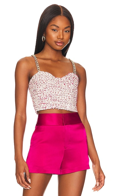 Shop Alice And Olivia Cristi Bustier Crop Top In Off White & Raspberry