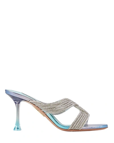 Shop Aquazzura Gatsby Crystal-embellished Leather Mules In Blue-med