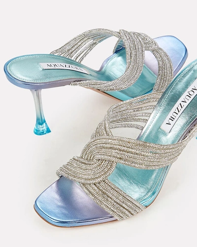 Shop Aquazzura Gatsby Crystal-embellished Leather Mules In Blue-med