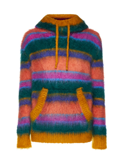 Shop Marni Striped Drawstring Hooded Sweater In Multi