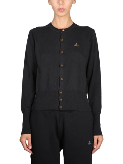 Shop Vivienne Westwood Logo Embroidered Buttoned Cardigan In Black