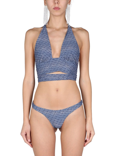 Shop Magda Butrym Monogram Bikini Top In Blue