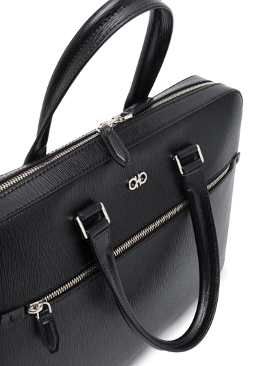Ferragamo Revival Gancini Leather Briefcase In Schwarz