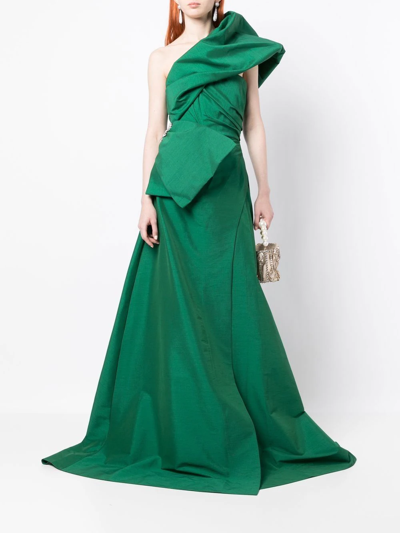 Rachel Gilbert Archer Asymmetric Neck Gown In Green