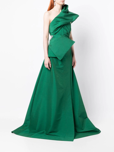 Rachel Gilbert Archer Asymmetric Neck Gown In Green