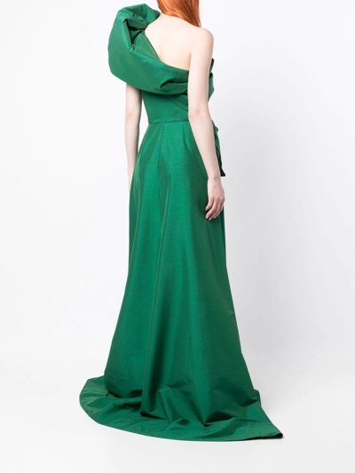 Rachel Gilbert Archer Asymmetric Neck Gown In Green