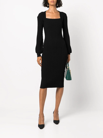 Shop Adam Lippes Long-sleeved Knitted Midi Dress In Black