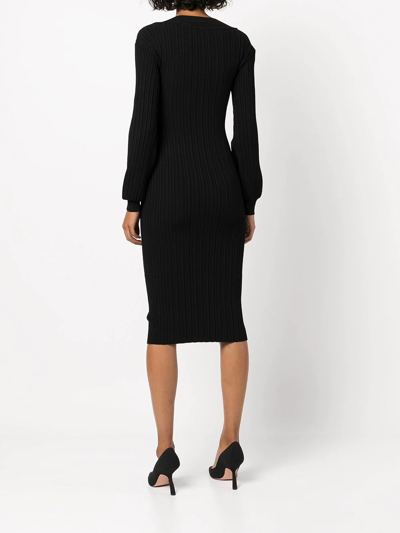 Shop Adam Lippes Long-sleeved Knitted Midi Dress In Black
