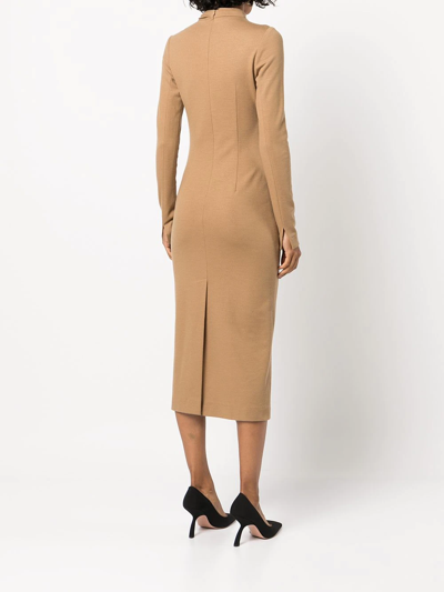 Shop Adam Lippes Ruched Midi Dress In Brown