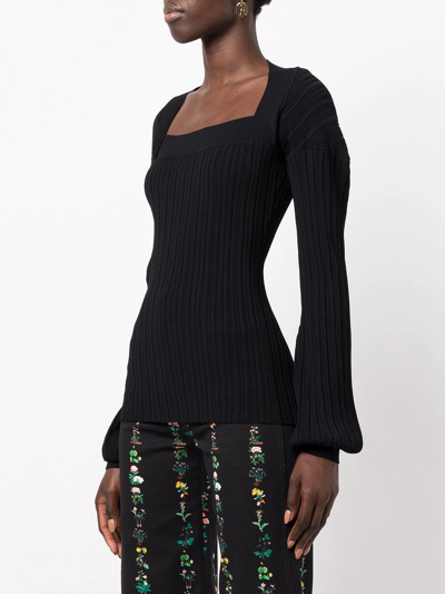 Shop Adam Lippes Square-neck Long-sleeved Knitted Top In Black