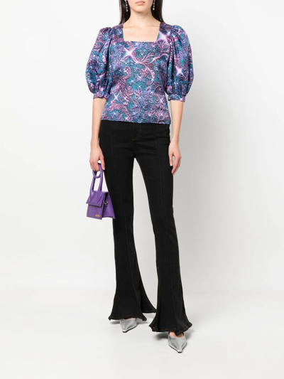 Shop Viktor & Rolf Brocade-effect Print Puff-sleeve Blouse In Purple