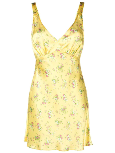 Shop Reformation Ellery Floral-print Silk Dress In Yellow