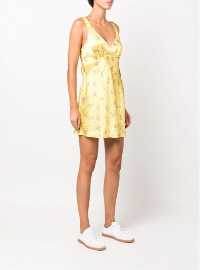 Shop Reformation Ellery Floral-print Silk Dress In Yellow