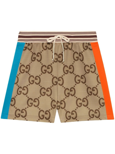 Shop Gucci Gg-motif Track Shorts In Nude