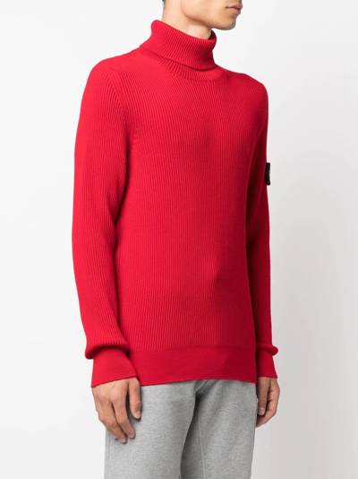 Stone Island Compass-patch Roll-neck Jumper In Rot
