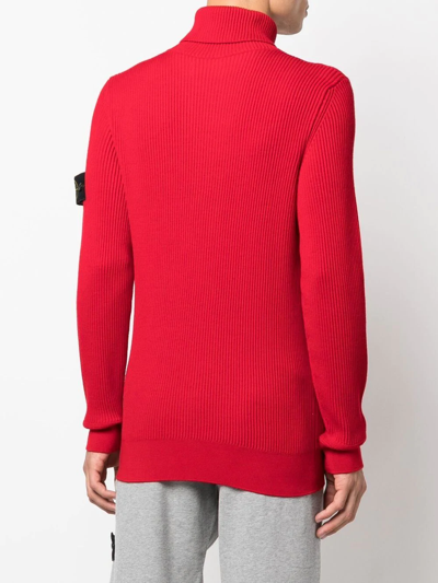 Stone Island Compass-patch Roll-neck Jumper In Rot