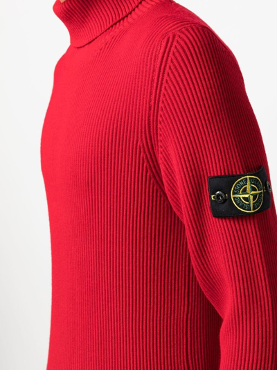 Stone Island Compass-patch Roll-neck Jumper In Rot