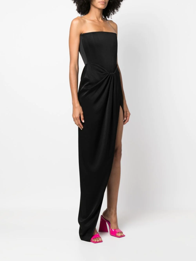 Strapless draped satin-crepe gown