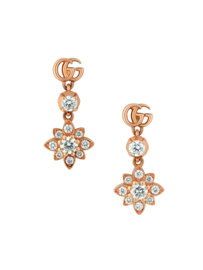 Shop Gucci Women's  Flora 18k Rose Gold & Diamond Drop Earrings In Pink