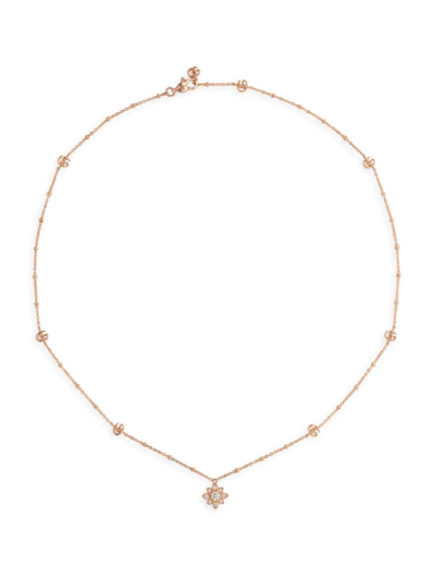 Shop Gucci Women's  Flora 18k Rose Gold & Diamond Pendant Necklace