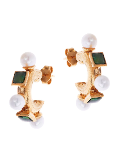 Shop Alighieri Women's The Traveler's Path 24k-gold-plated, Tourmaline, & Freshwater Pearl Hoop Earrings