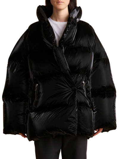 Shop Khaite Women's Mott Quilted Nylon Stand-collar Coat In Black