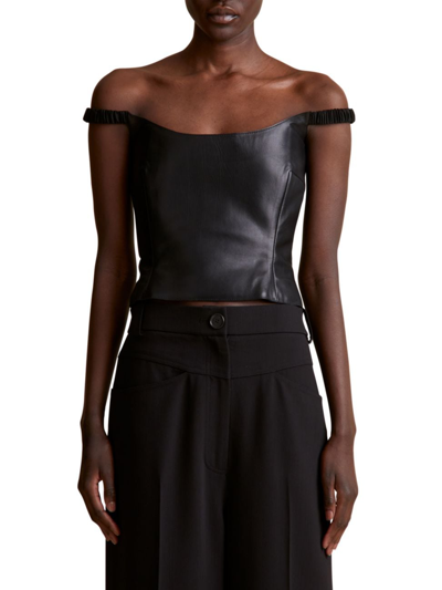 Shop Khaite Women's Audra Leather Off-the-shoulder Top In Black