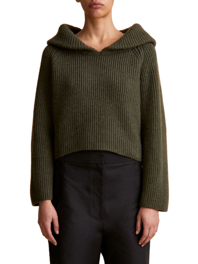 Shop Khaite Women's Raisa Cashmere Collared Sweater In Thyme