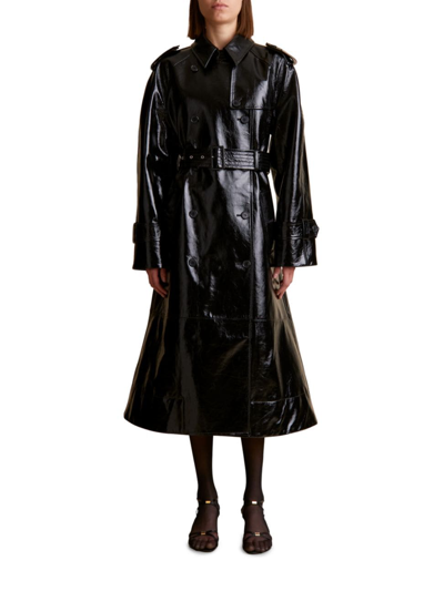 Shop Khaite Women's Selly Leather Double-breasted Trench Coat In Black