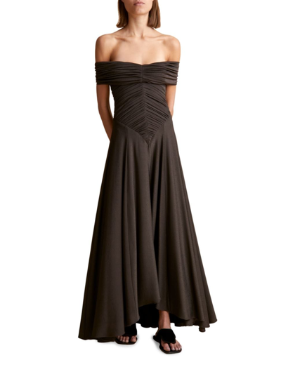 Shop Khaite Women's Punzel Off-the-shoulder Fit & Flare Dress In Brown