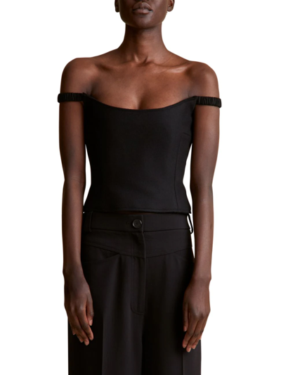 Shop Khaite Women's Audra Wool-blend Off-the-shoulder Top In Black