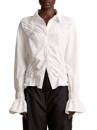 Shop Khaite Women's Hallow Flare-sleeve Button Down Shirt In White