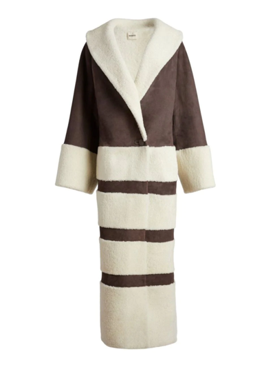 Shop Khaite Women's Pia Shearling Long Coat In Bone Classic Brown