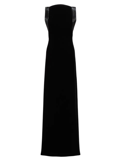 Ralph Lauren Kelli Embellished Velvet Evening Dress In Black | ModeSens