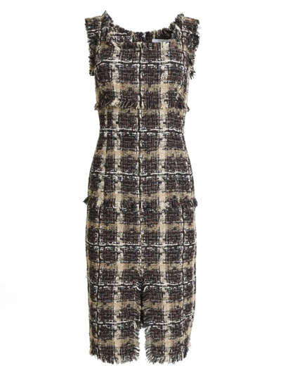 Shop Santorelli Faye Plaid Tweed Midi-dress In Cedar Brown