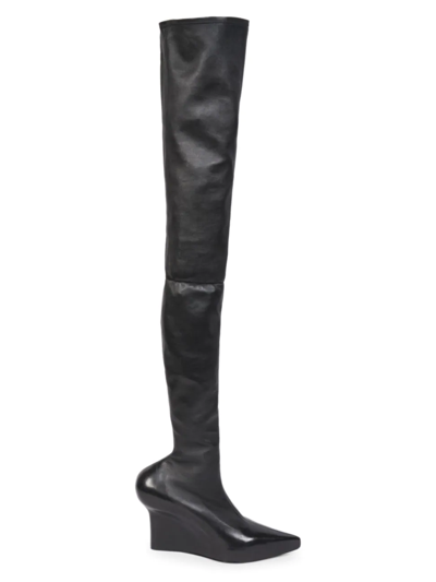 Shop Givenchy Women's Show Stretch-leather Wedge Over-the-knee Boots In Black