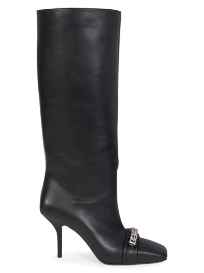 Shop Givenchy Women's G Woven Leather Tall Boots In Black