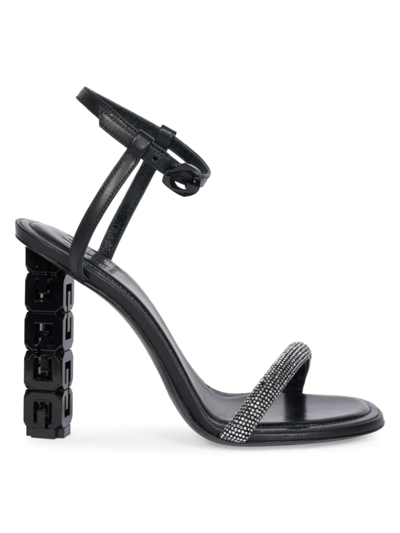 Shop Givenchy Women's G Cube 105 Crystal-embellished Leather Sandals In Black Silvery