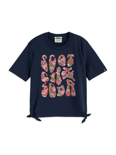 Shop Scotch & Soda Little Girl's & Girl's Knotted Relaxed-fit Logo T-shirt In Navy
